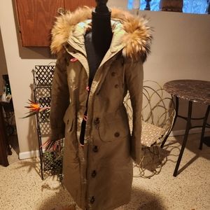 Burberry Brit goose down Parka Coat with real fur collar - A rare find